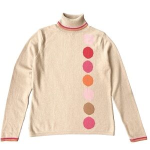 Folio 100% Cashmere Sweater, Turtleneck, Beige with Polka Dots, Size Medium